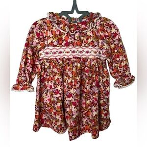 Bonnie Baby Smocked Dress Fall Floral Pattern 6-9 Months
